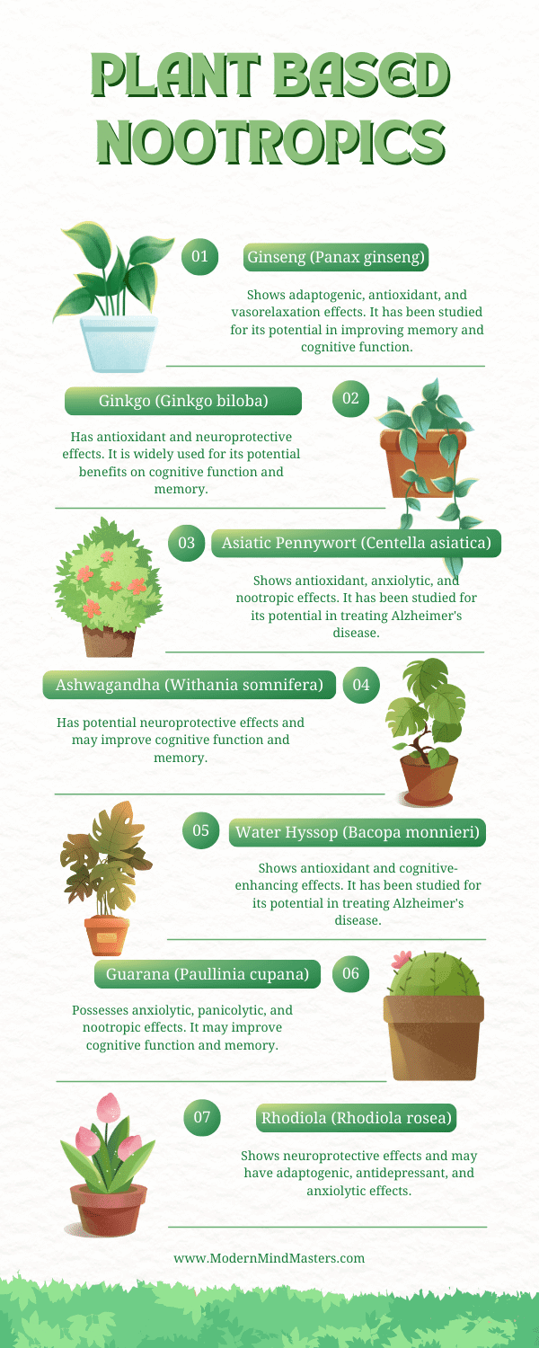 Plant based and plant extract nootropic compounds.