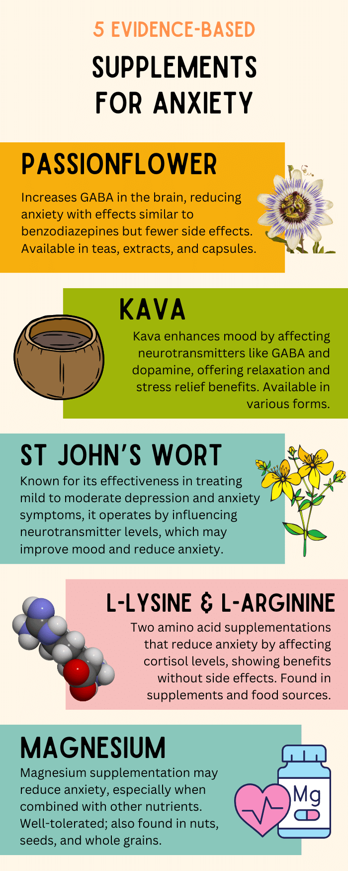 5 evidence-based supplements for anxiety.