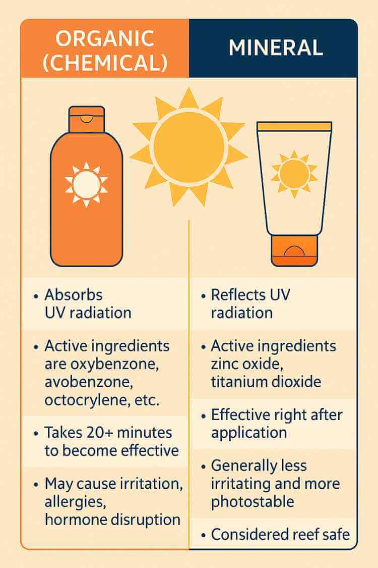 The differences between organic and mineral sunscreens.