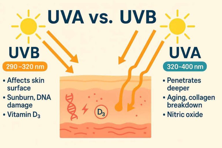 The effects of UVA and UVB on the skin.