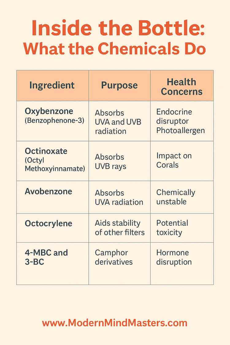 The ingredients in sunscreen and their health concerns.